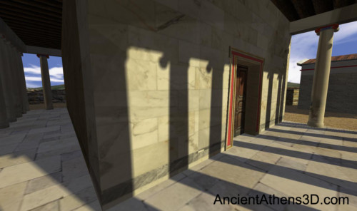 The entrance of Athena’s Temple. The columns fully cover only the eastern and southern side of the building.